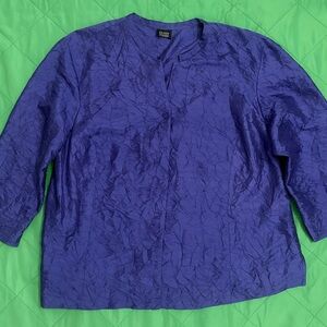Eileen Fisher Purple 3/4 Sleeve Textured Blouse Size Unknown 100% Silk